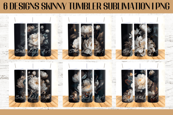 Black Flower Tumbler Sublimation Design