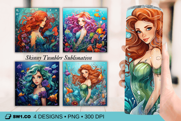 Cartoon Mermaid Tumbler Sublimation Wrap