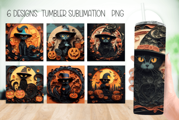 Cat Halloween Tumbler Sublimation Design