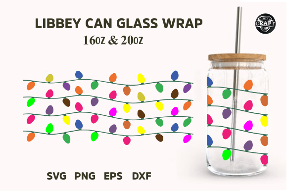 Christmas Lights Libbey Can Glass SVG Wr