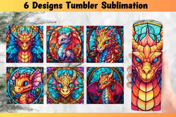 Dragon Stained Glass Tumbler Wrap PNG