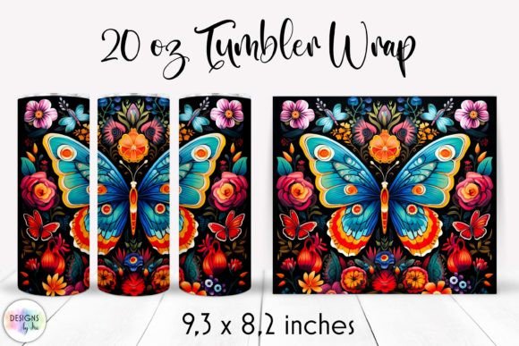 Folk Butterfly with Flowers Tumbler Wrap