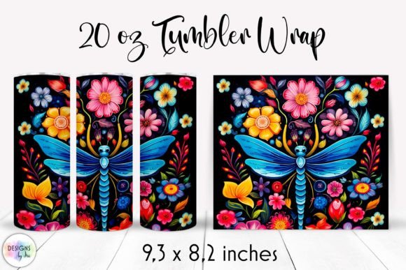 Folk Dragonfly with Flowers Tumbler Wrap