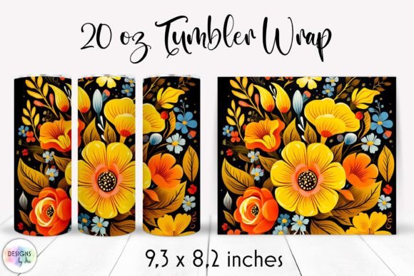 Folk Flowers Tumbler Wrap Design 20 Oz