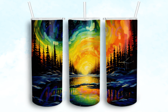 Neon Sunset Forest and River Tumbler PNG
