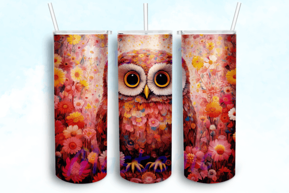 Owl Pink Flowers Tumbler PNG