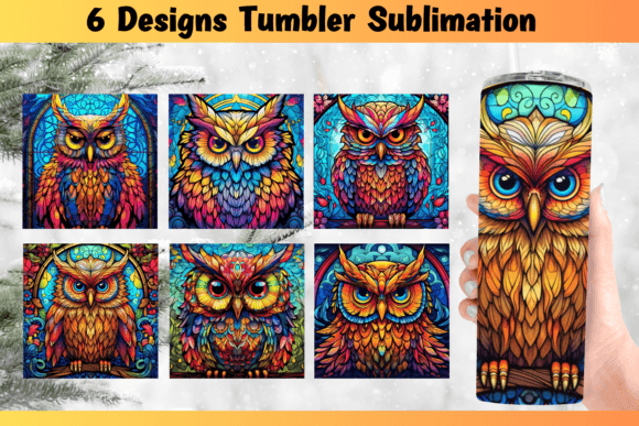Owl Stained Glass Tumbler Wrap PNG