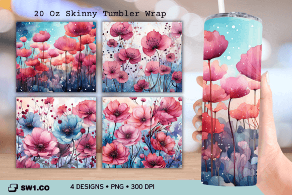 Pink Flower Tumbler Sublimation Wrap PNG
