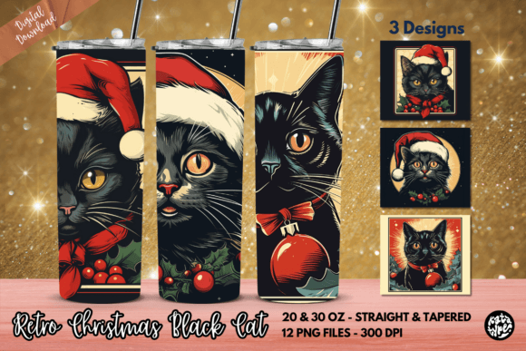 Retro Black Cat Christmas Tumbler Wrap