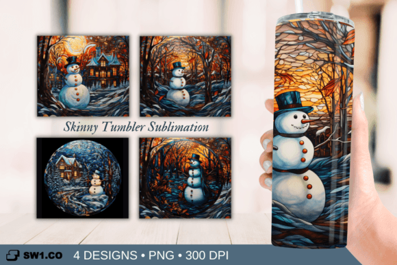 Snowman Stained Glass Tumbler Wrap PNG