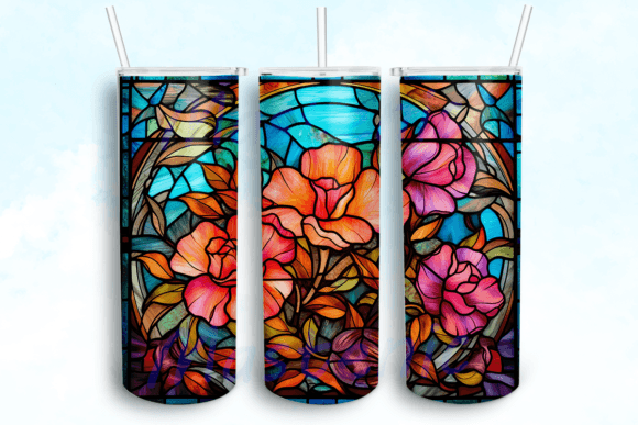 Stained Glass Flowers Tumbler PNG