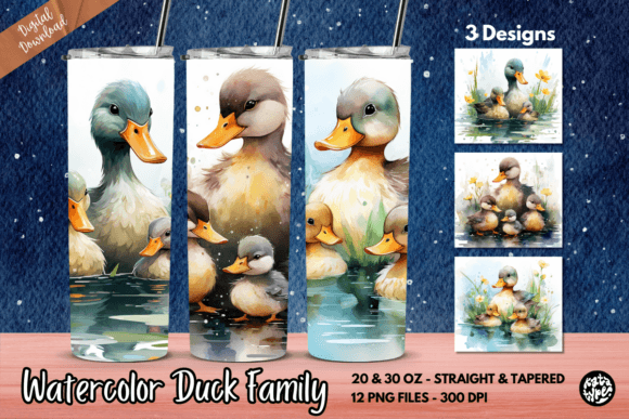 Watercolor Duck Family Tumbler Wrap
