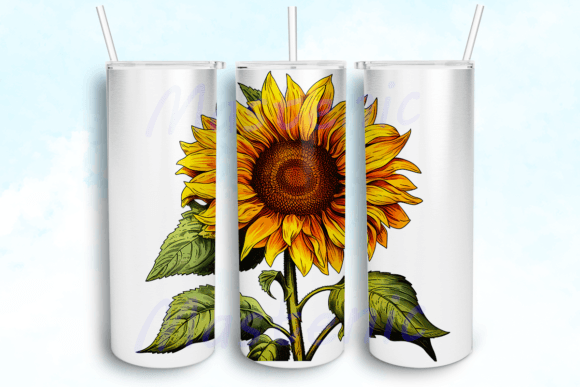 White Background Sunflower Tumbler PNG