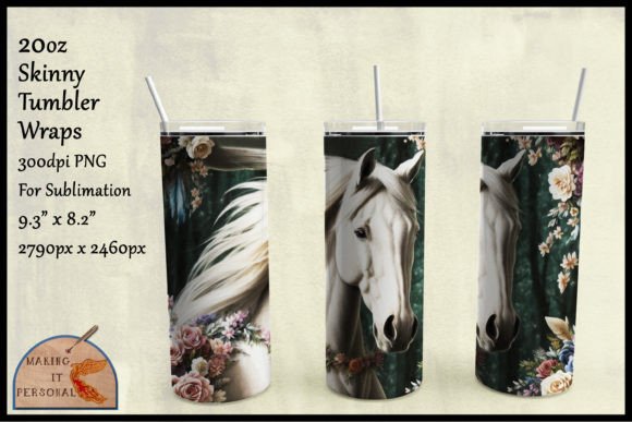 White Boho Horse - Skinny Tumbler Wrap